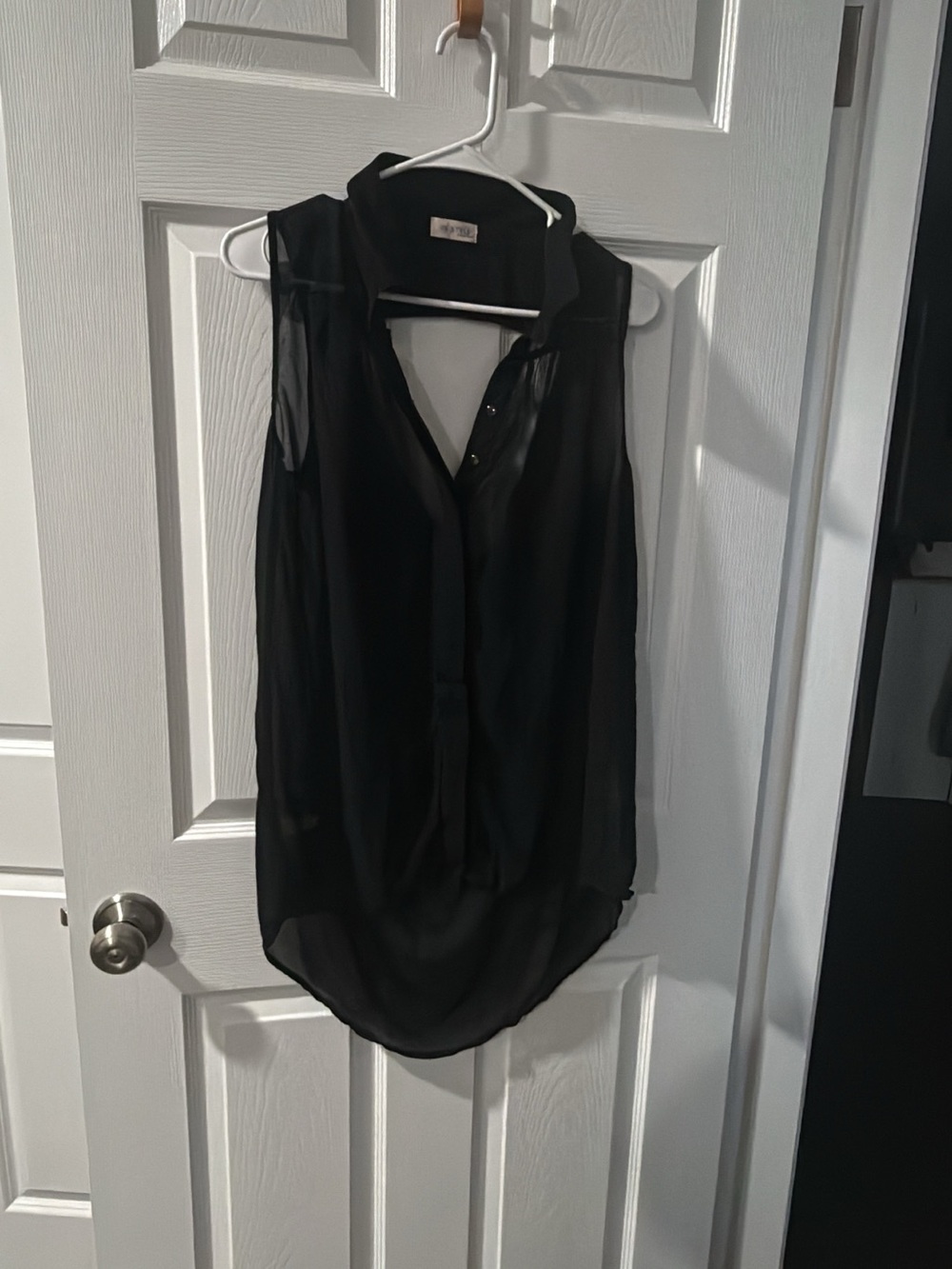 Sleeveless Black Sheer Button-Front Blouse - Brand: